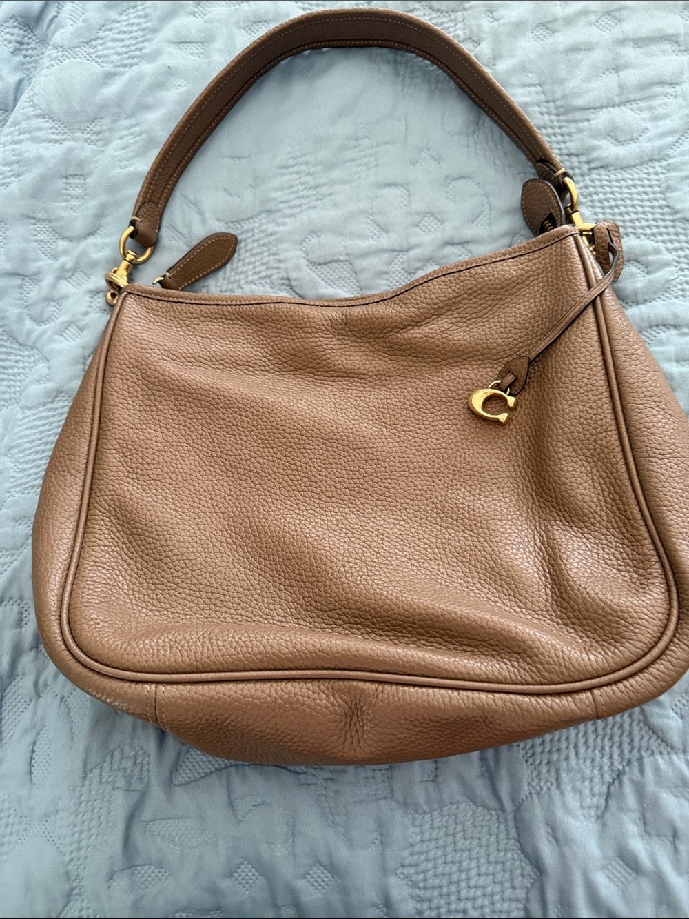 Coach Pebbled Leather Shoulder Bag in Cognac